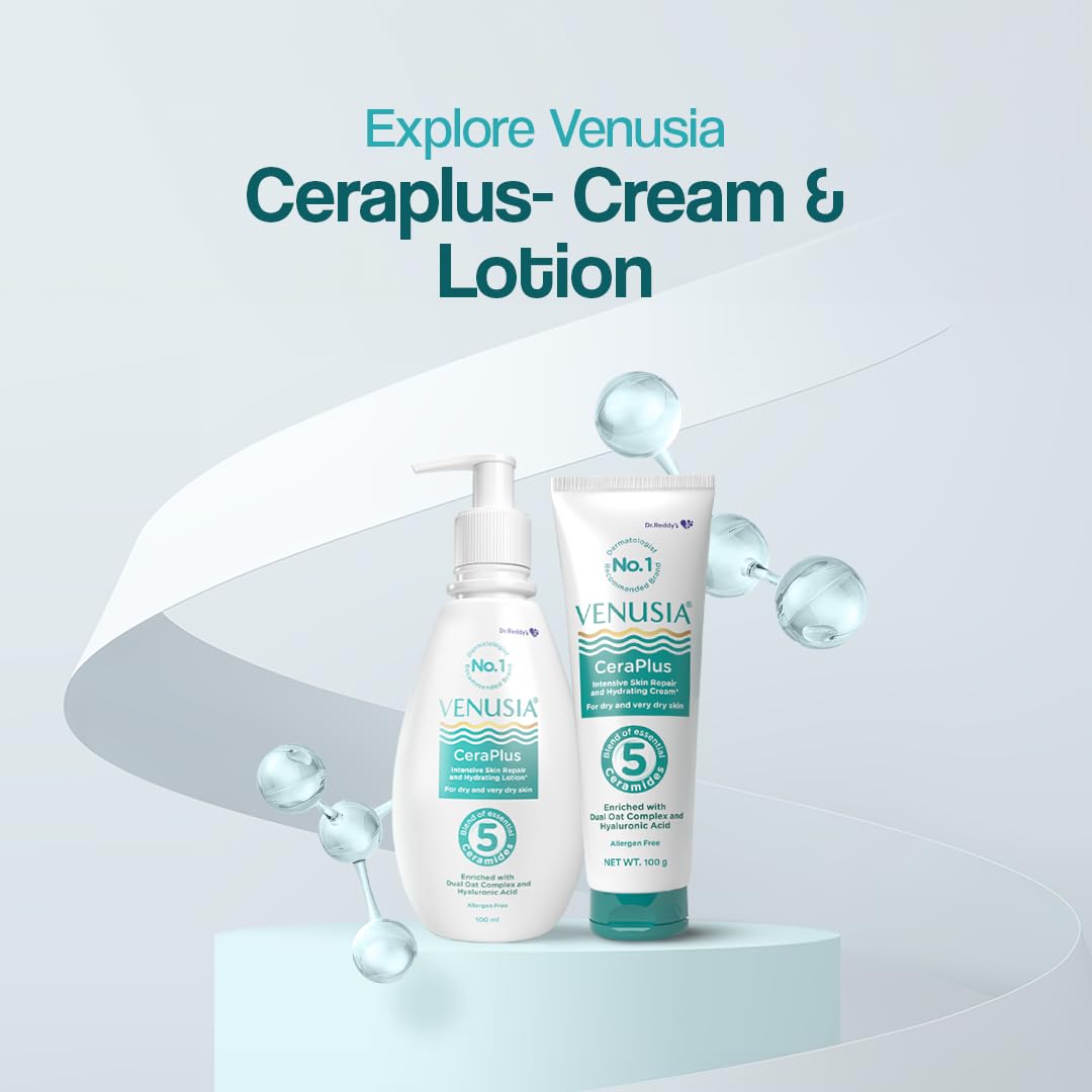 Venusia Ceraplus Lotion for Dry Skin  5 Essential Ceramides for Deep moisturization  barrier repair I With Oat oil  oat extract Hyaluronic Acid I Fragrance free body lotion I100ml