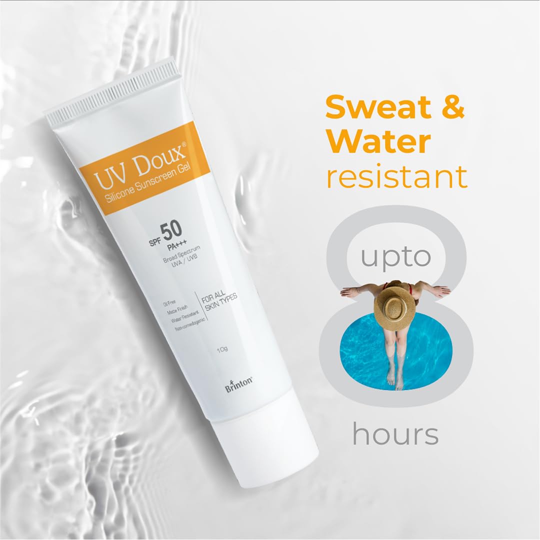 Brinton Healthcare Uvdoux Face & Body Sunscreen Gel With Spf 50 Pa+++ In Matte Finish And Oil Free Formula Water Resistant Protection Against Uva Uvb Rays (10 Gm) For Combination Skin Types