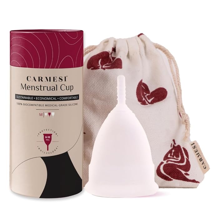 Carmesi Menstrual Cup for Women | Medium Size - With Free Pouch | Rash-Free Itch-Free Odour-Free | 8-10 Hours of Leaks-Free Comfort | 100% Biocompatible Medical-Grade Silicone Cups