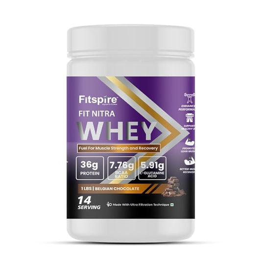 Fitspire Fit Nitra Whey Protein  Muscle Growth  Recovery  DigeZyme For Easy Digestion Whey Protein  (454 g Belgian Chocolate)