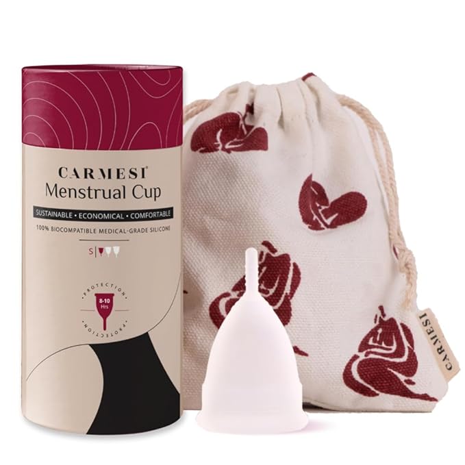 Carmesi Menstrual Cup for Women | Small Size - With Free Pouch | Rash-Free Itch-Free Odour-Free | 8-10 Hours of Leaks-Free Comfort | 100% Biocompatible Medical-Grade Silicone Cups