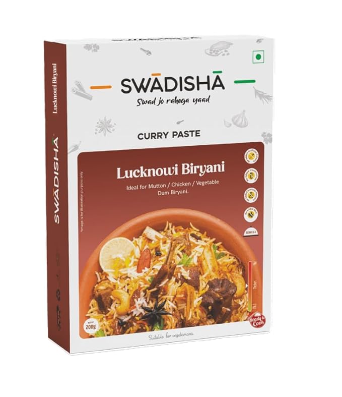 Swadisha Lucknowi Biryani Ready To Cook Curry Paste I 200gms I 3 Easy Steps Recipe I Add Cooked Choice Of Your Meat or Vegetables I Authentic Taste INo Preservatives I Serves 46 I Ready In 15 Mins