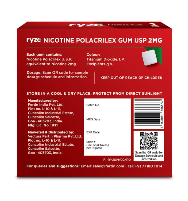 Ryze Nicotine Gum 2mg Pudina Punch (9 Gums) Smoking Cessations