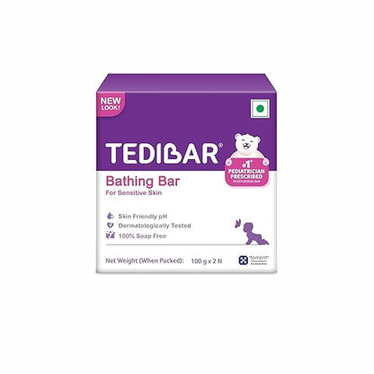 Tedibar Moisturising Baby Bathing Bar 100gx2 (Pack of 1) with Skin Friendly PH|100% Soap Free | Dermatologically Tested and No. 1* Pediatrician Prescribed Moisturising Bar - By Torrent Pharma