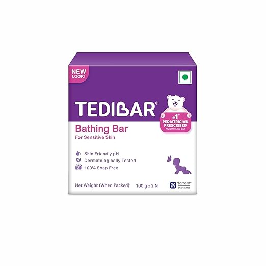 Tedibar Moisturising Baby Bathing Bar 100gx2 (Pack of 1) with Skin Friendly PH|100% Soap Free | Dermatologically Tested and No. 1* Pediatrician Prescribed Moisturising Bar - By Torrent Pharma