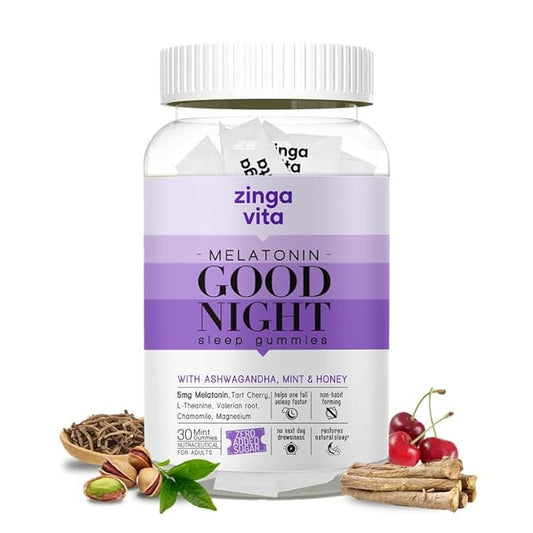 Zingavita 5mg Melatonin ஸ்லீப் கம்மீஸ் உடன் 100mg அஸ்வகந்தா &amp; தேன் தளர்வு மற்றும் மீட்பு நீங்கள் வேகமாக தூங்க உதவுகிறது ஆண்கள் மற்றும் பெண்களுக்கு புத்துணர்ச்சியுடன் எழுந்திருங்கள் 30 கம்மிகள்