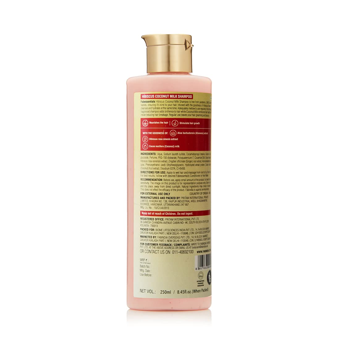 Fabessentials Hibiscus Coconut Milk Shampoo | infused with Ginger Root Extract & Hydrolysed Wheat Protein | Nourishes Hair and Stimulates Hair Growth| pH 5.5-250 ml