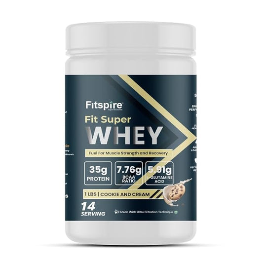 Fitspire Fit Super Whey Protein  35g Protein  7.8g BCAA  Muscle Growth  Recovery Whey Protein  (1 pounds Cookie  Cream)