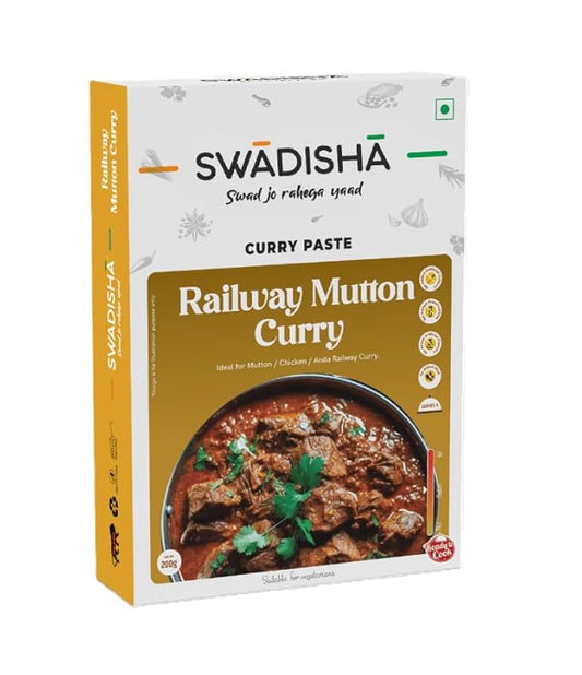 Swadisha Railway Mutton Curry Ready To Cook Curry Paste I 200gms I 3 Easy Steps Recipe I Add Your Choice Of Cooked Meat or VegetablesINo Preservatives I No Flavorings I Serves 46 I Ready In 15 Mins