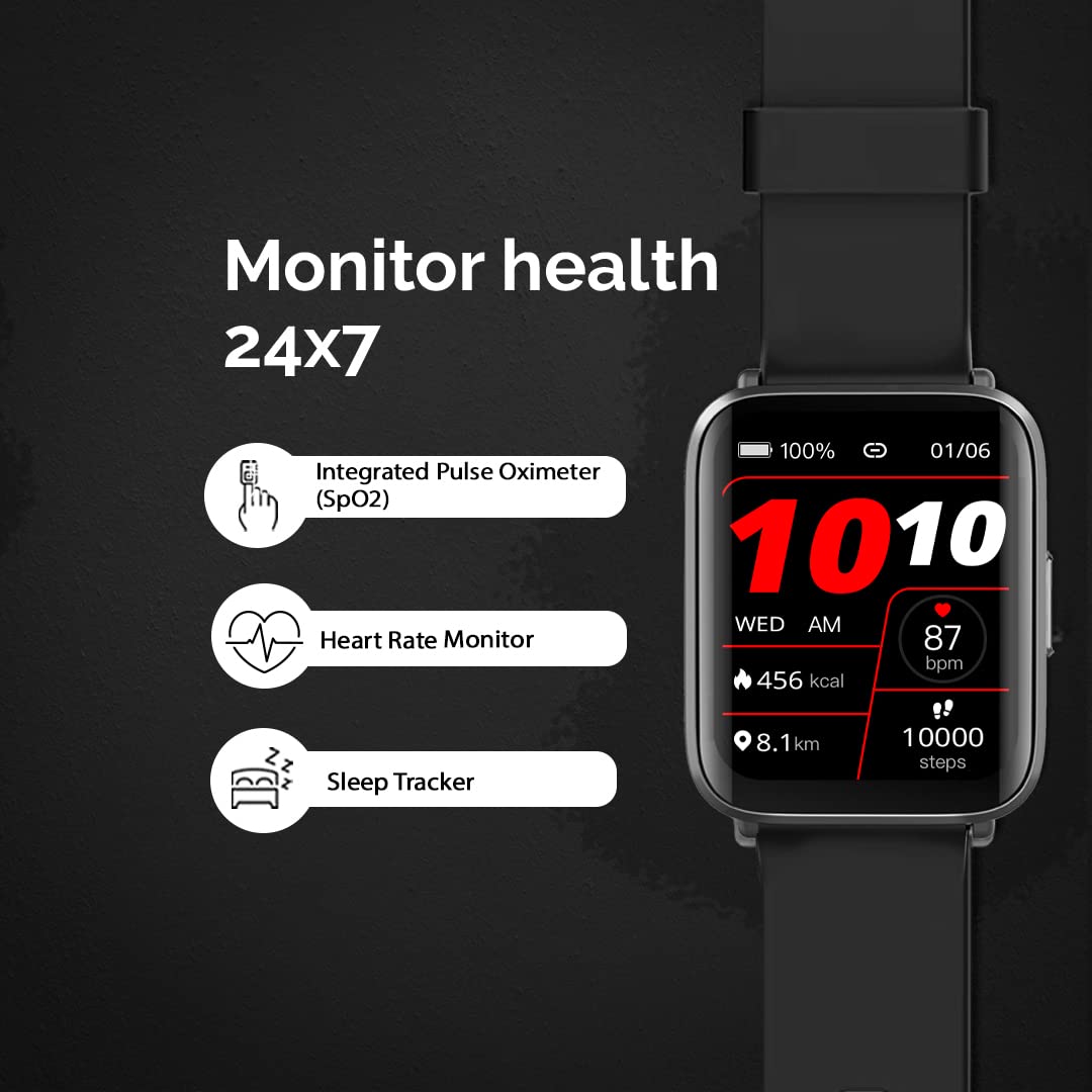 GOQii Smart Vital Ultra Smartwatch Jet Black 1.78'' AMOLED 368x448 and 2.5D Cureved Display with 10 Days Battery SPO2 and RealTime Heart Rate Tracking IPX68 Waterproof with 3 Months Personal Coaching