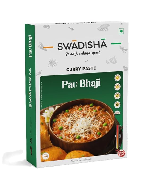 Swadisha Pav Bhaji Ready To Cook Curry Paste I 200gms I 3 Easy Steps Recipe I Add Your Choice Of Cooked Vegetables I Authentic Taste INo Preservatives I Serves 46 I Ready In 15 Mins