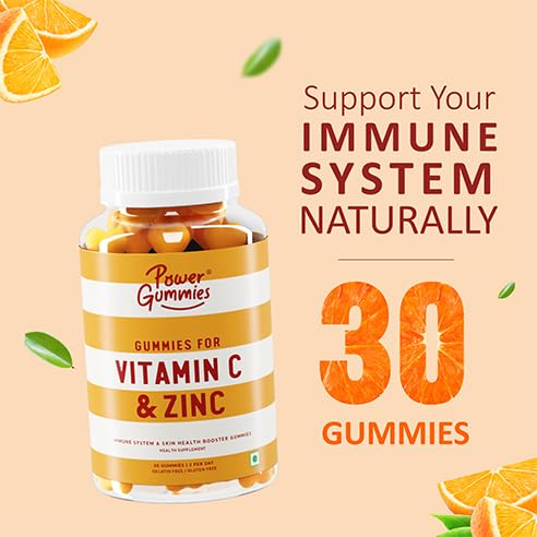 Power Gummies for Vitamin C & Zinc -Boosts Immunity Booster with Orange Flavour-30 gummies