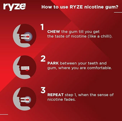 RYZE Nicotine Gum 2mg  Pan Masala  Soft Chew Easy on Throat Sugar Free  Quitting Smoking & Chewing  Smoking Cessation9 gums each