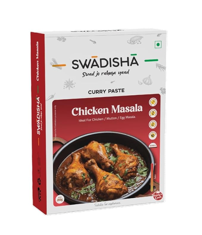 Swadisha Chicken Masala Ready To Cook Curry Paste I 200gmsAdd Your Choice Of Cooked Meat or VegetablesI No Artificial Colour or Flavour I No Preservatives I Serves 46 I Ready In 15 Mins