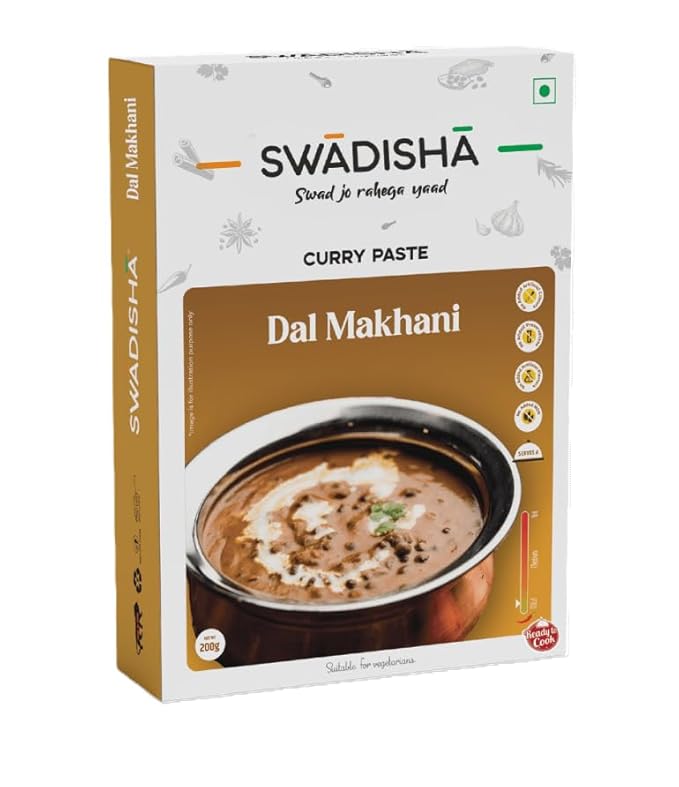 Swadisha Dal Makhani Ready To Cook Curry Paste I 200gms I 3 Easy Steps Recipe I Add Cooked Black Lentils and Kidney BeansNo Preservatives I No Flavorings I Serves 46 I Ready In 15 Mins