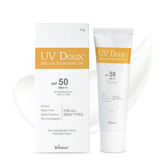 Brinton Healthcare Uvdoux Face & Body Sunscreen Gel With Spf 50 Pa+++ In Matte Finish And Oil Free Formula Water Resistant Protection Against Uva Uvb Rays (10 Gm) For Combination Skin Types