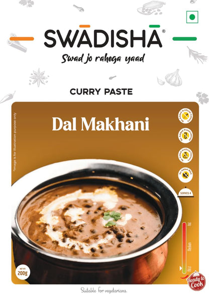 Swadisha Dal Makhani Ready To Cook Curry Paste I 200gms I 3 Easy Steps Recipe I Add Cooked Black Lentils and Kidney BeansNo Preservatives I No Flavorings I Serves 46 I Ready In 15 Mins