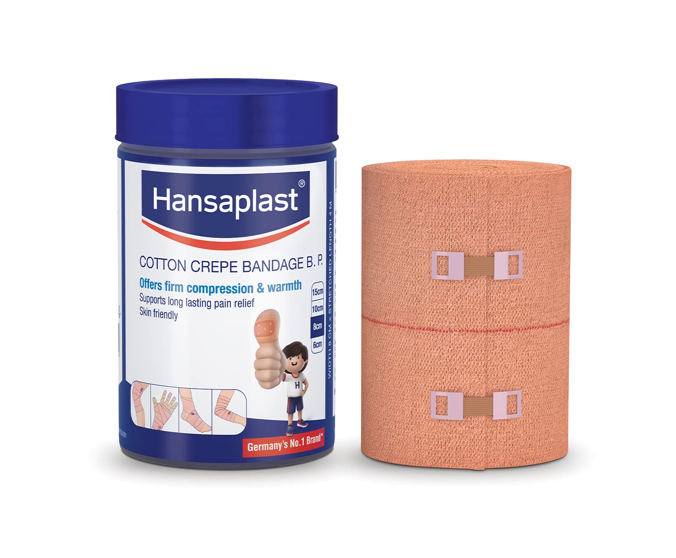 Hansaplast Soft Cotton Pain Relief Crepe Bandage Pack of 1 (8CMx4MTR)