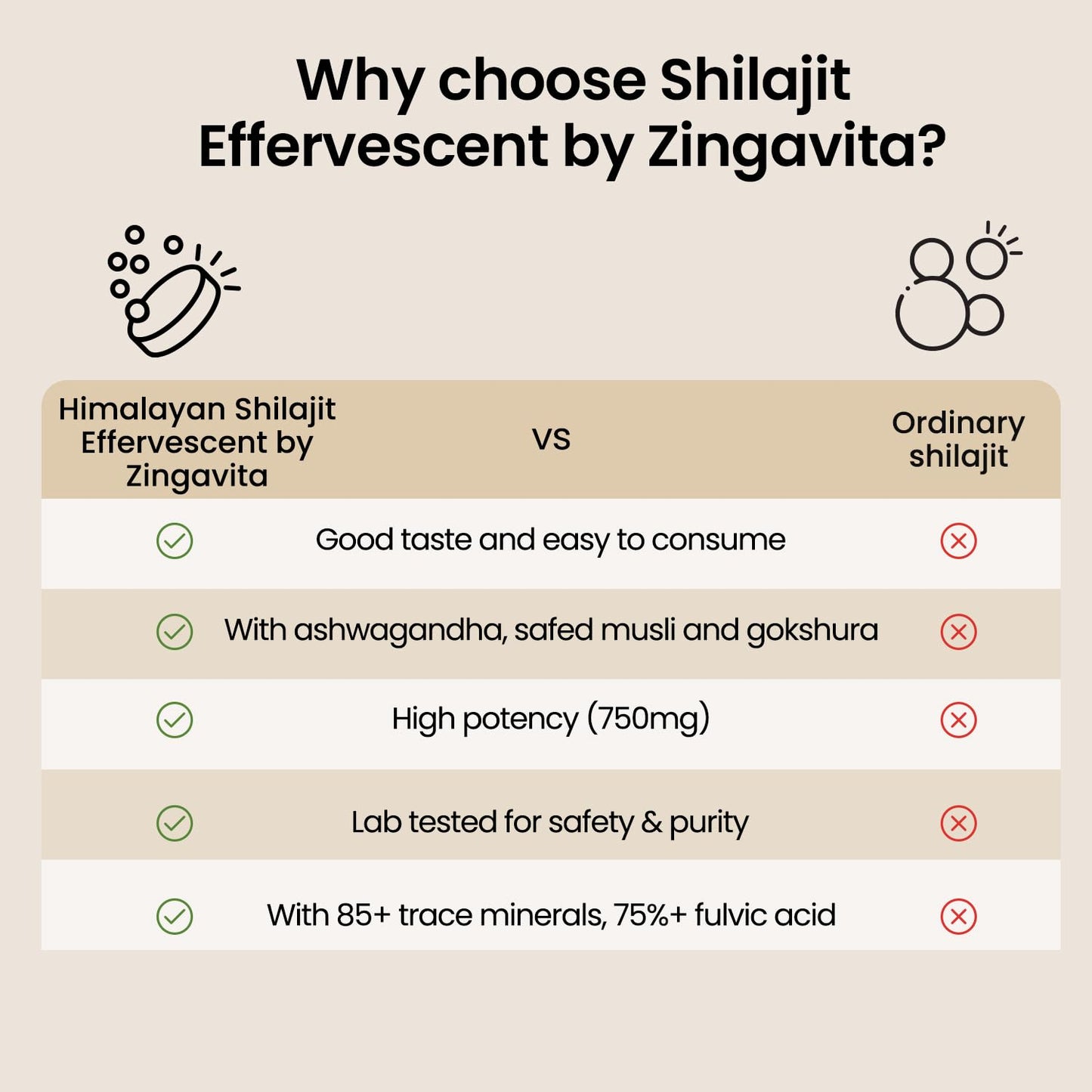 Zingavita 750mg Shilajit Effervescent Tablets Infused with Ashwagandha extract Gokshuru Fenugreek and Safed Musli for Strength Vitality & Performance Cardamom Flavour  15 Tablets