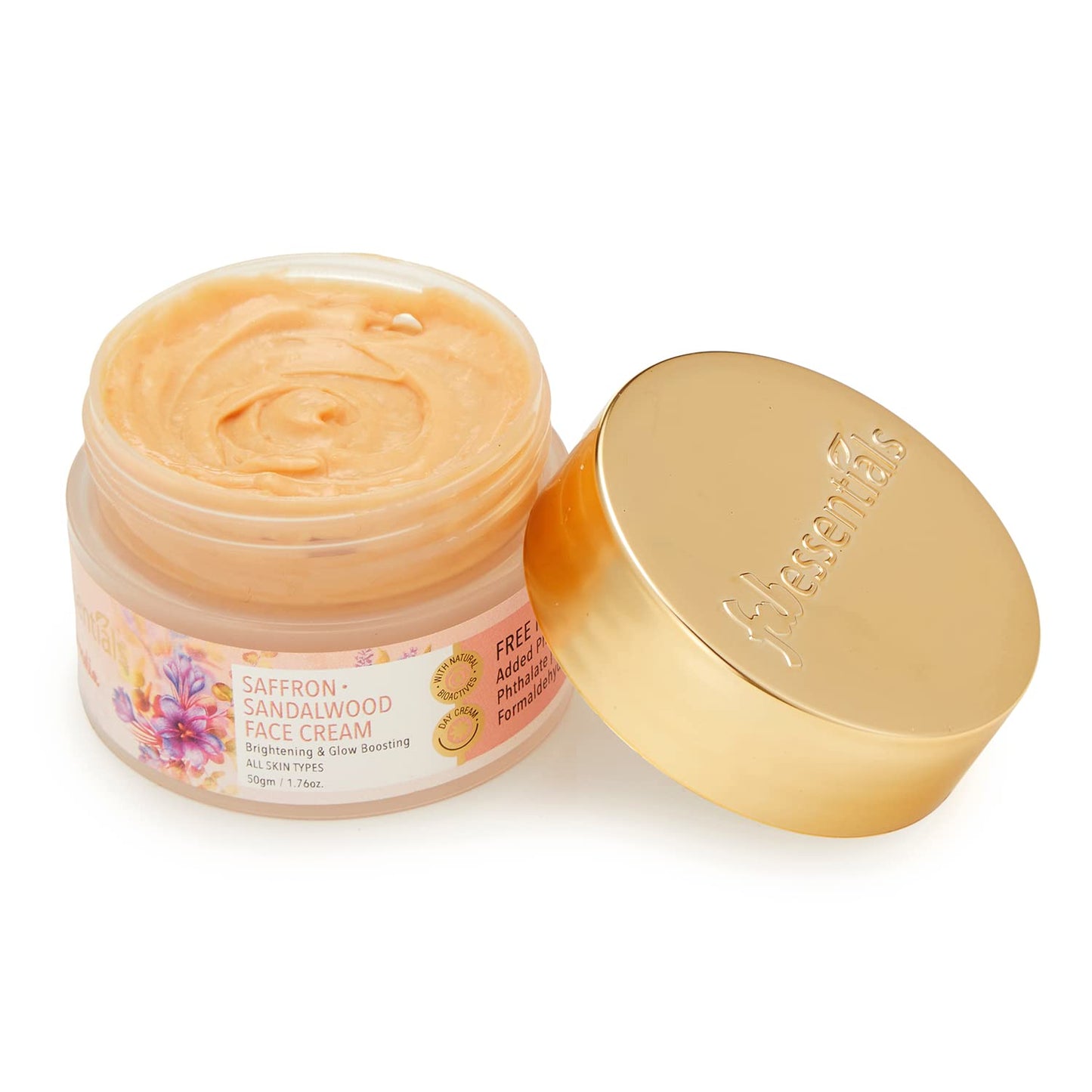 Fabessentials Saffron Sandalwood Face Cream | with Allantoin Kokum Butter Murumuru Seed Butter & Gold Radiance | for Bright Radiant & Glowing Skin | 3-in-1 Day Cream to Moisturise Glow & Prime with One Cream - 50gm