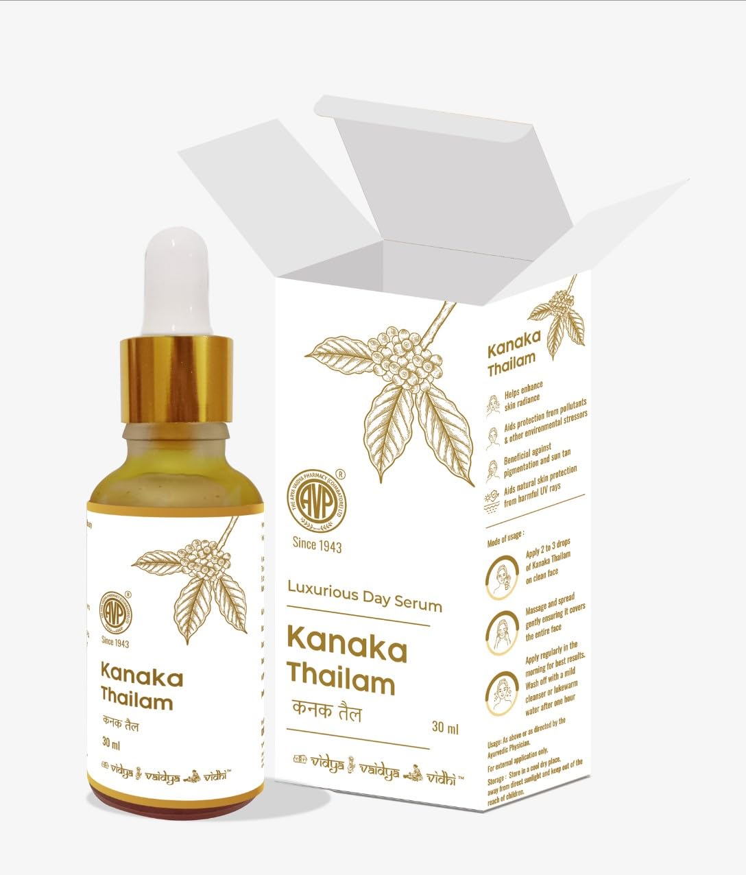 THE ARYA VAIDYA PHARMACY (COIMBATORE) LIMITED Kanaka ThailamInfused Beauty Berry and Sandalwood PigmentationsDay Serum  (30 ml)