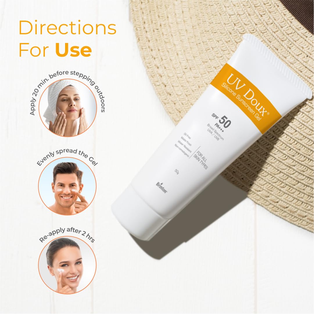 Brinton UV Doux Sunscreen Gel SPF50 PA+++ & UV Doux Face Cleanser 125ml Combo | Ultimate Skincare Duo for Sun Protection & Deep Cleansing | Non-Greasy Dermatologist-Tested Suitable for All Skin Types