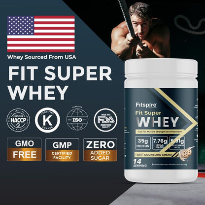 Fitspire Fit Super Whey Protein  35g Protein  7.8g BCAA  Muscle Growth  Recovery Whey Protein  (1 pounds Cookie  Cream)