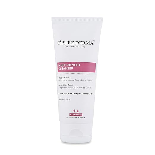 EPURE DERMA MultiEBenefit Cleanser  Gentle AHAEBHA Complex Cleansing Gel  Radiant Boost  Antioxidant Boost  For SensitiveEAll Skin Types  100ml E 3.4 fl oz