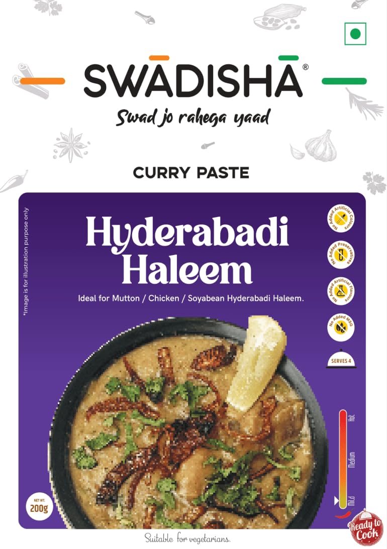 Swadisha Hyderabadi Haleem Ready To Cook Curry Paste I 200gms I 3 Easy Steps Recipe IAdd Your Choice Of Cooked Meat or Vegetables I Authentic Taste I No Preservatives I Serves 46 I Ready In 15 Mins