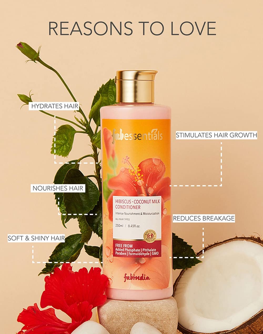 Fabessentials Hibiscus Coconut Milk Conditioner | infused with Natural Bioactives | Intense Nourishment Hair Moist - 250 ml