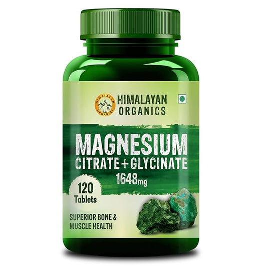 Himalayan Organics Magnesium Citrate + Glycinate + Oxide Complex Supplement | Maintain Sugar Level | Boost Heart Health | Strong Bones For Mens & Womens - 120 Tablets