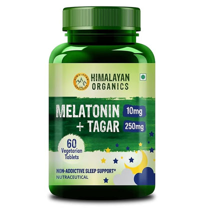 Himalayan Organics Melatonin 10Mg + Tagar 250Mg Supplement With Vitamin B6 And Calcium | Non-Habit Forming Restful Sleep Improved Focus Relaxed Mind | Good For Eye Health (60 Tablets)