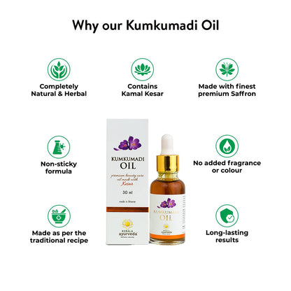 Kerala Ayurveda Kumkumadi Oil 30 ml | Reduces Fine Lines Pigmentation Wrinkles and Dark Spots | Non-Sticky Face Oil | Glowing Night Face Oil with Saffron and Lotus| Sesame Oil Base|