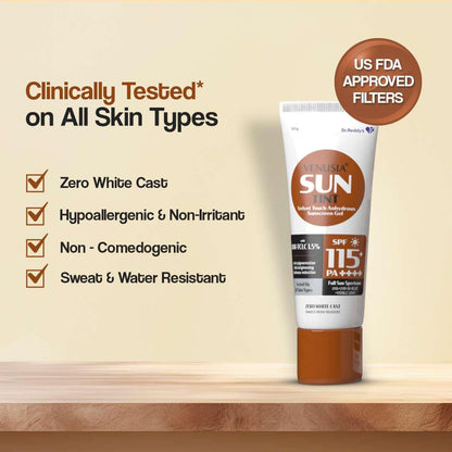 Venusia Tinted sunscreen SPF115I Full spectrum protection I UVA UVB Blue light protect I with Anti-oxidant I Sweat & water resistant I No white cast I clinically tested for all skin types I 50 g Pack of 1