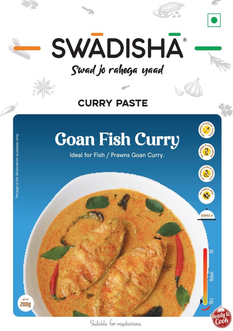 Swadisha Goan Fish Curry Ready To Cook Curry Paste I200gmsIAdd Your Choice Of Cooked Meat or Fish or Vegetables I Authentic TasteColour or Flavour I No Preservatives I Serves 46 I Ready In 15 Mins