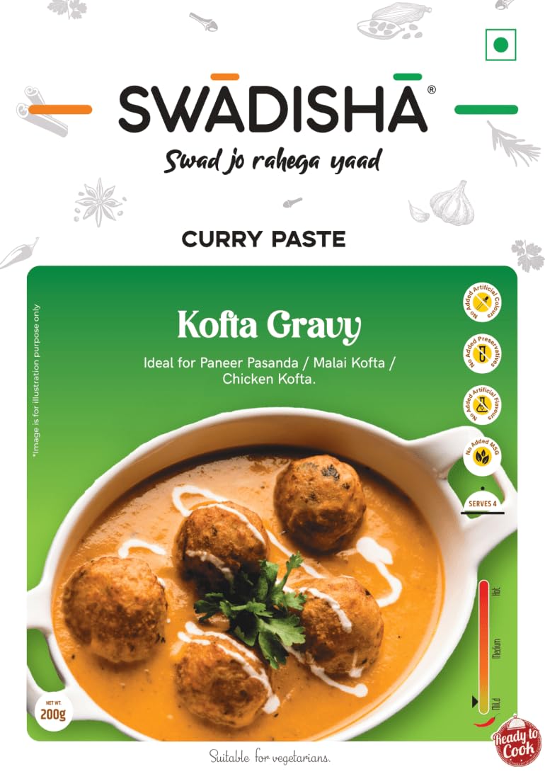 Swadisha Kofta Gravy Ready To Cook Curry Paste I 200gms I 3 Easy Steps Recipe I Add Your Choice Of Cooked Kofta or Meat or Vegetables or Kofta II No Preservatives I Serves 46 I Ready In 15 Mins