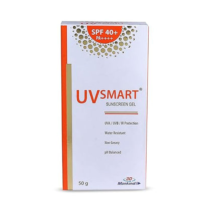 UVSmart SPF 40 Sunscreen Gel PA UVA UVB &amp; IR பாதுகாப்பு pH சமப்படுத்தப்பட்ட SLS &amp; paraben இலவச சன்ஸ்கிரீன் 50g பேக்