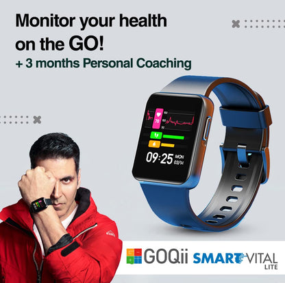 GOQii Smart Vital Lite SpO2 1.4 HD Smart Notification Waterproof Smart Watch for Android Phones Blood Oxygen Fitness Sports and Sleep Tracking with 3 Months Personal Coaching  Black