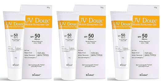 பிரிண்டன் ஹெல்த்கேர் Uvdoux Face &amp; Body Sunscreen Gel with Spf 50 Pa+++ In Matte Finish and Oil free Formula| நீர் எதிர்ப்பு சன்ஸ்கிரீன்| Uva/Uvb கதிர்களுக்கு எதிரான பாதுகாப்பு (50 Gm)