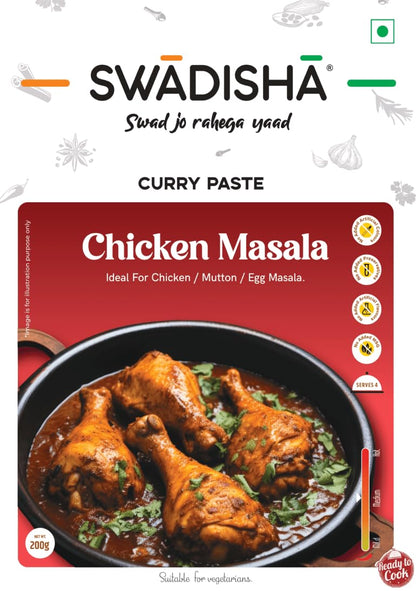 Swadisha Chicken Masala Ready To Cook Curry Paste I 200gmsAdd Your Choice Of Cooked Meat or VegetablesI No Artificial Colour or Flavour I No Preservatives I Serves 46 I Ready In 15 Mins