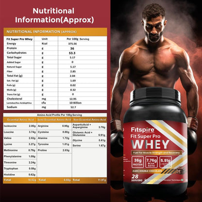 Fitspire Super Pro Whey Protein  36g Protein  7.8g BCAA  Whey Protein  (1 kg DOUBLE CHOCOLATE)