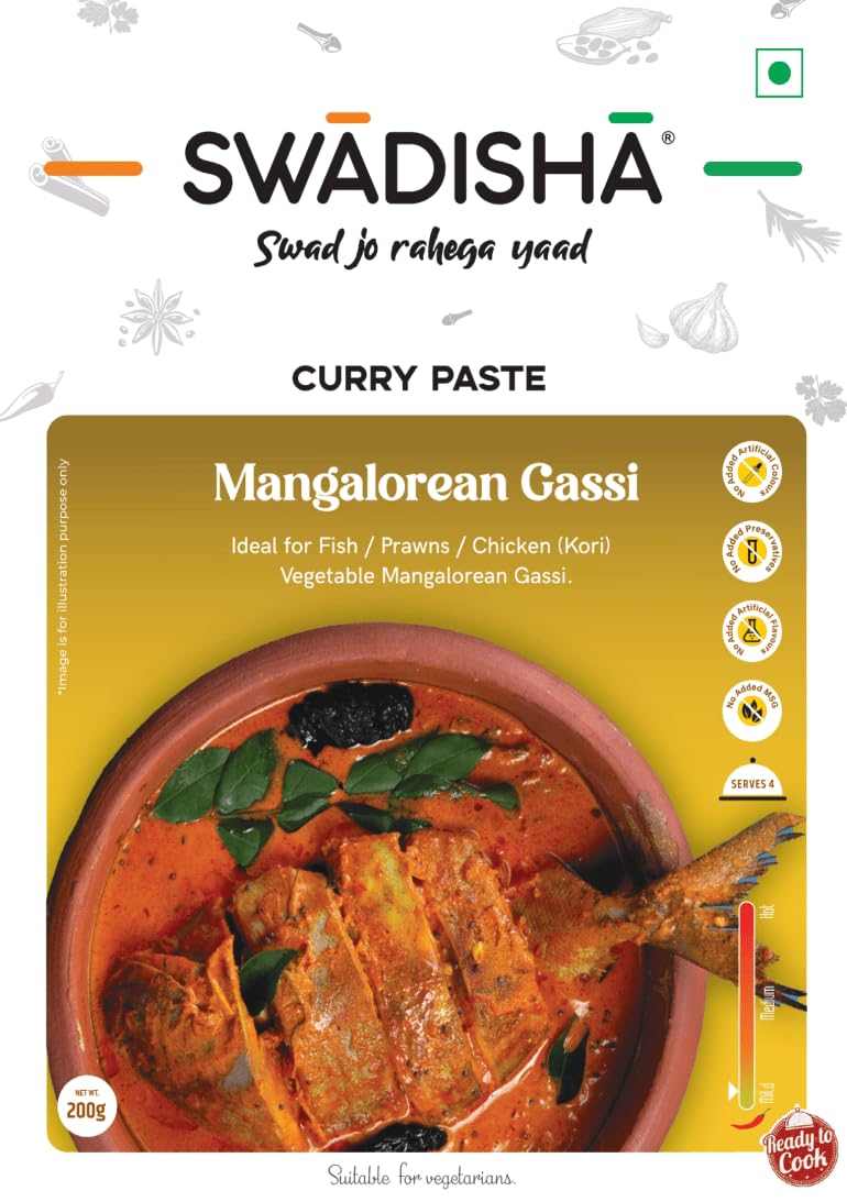 Swadisha Mangalorean Gassi Ready To Cook Curry Paste I 200gms I 3 Easy Steps Recipe I Add Your Choice Of Cooked Meat or Fish or Vegetables INo Preservatives I Serves 46 I Ready In 15 Mins