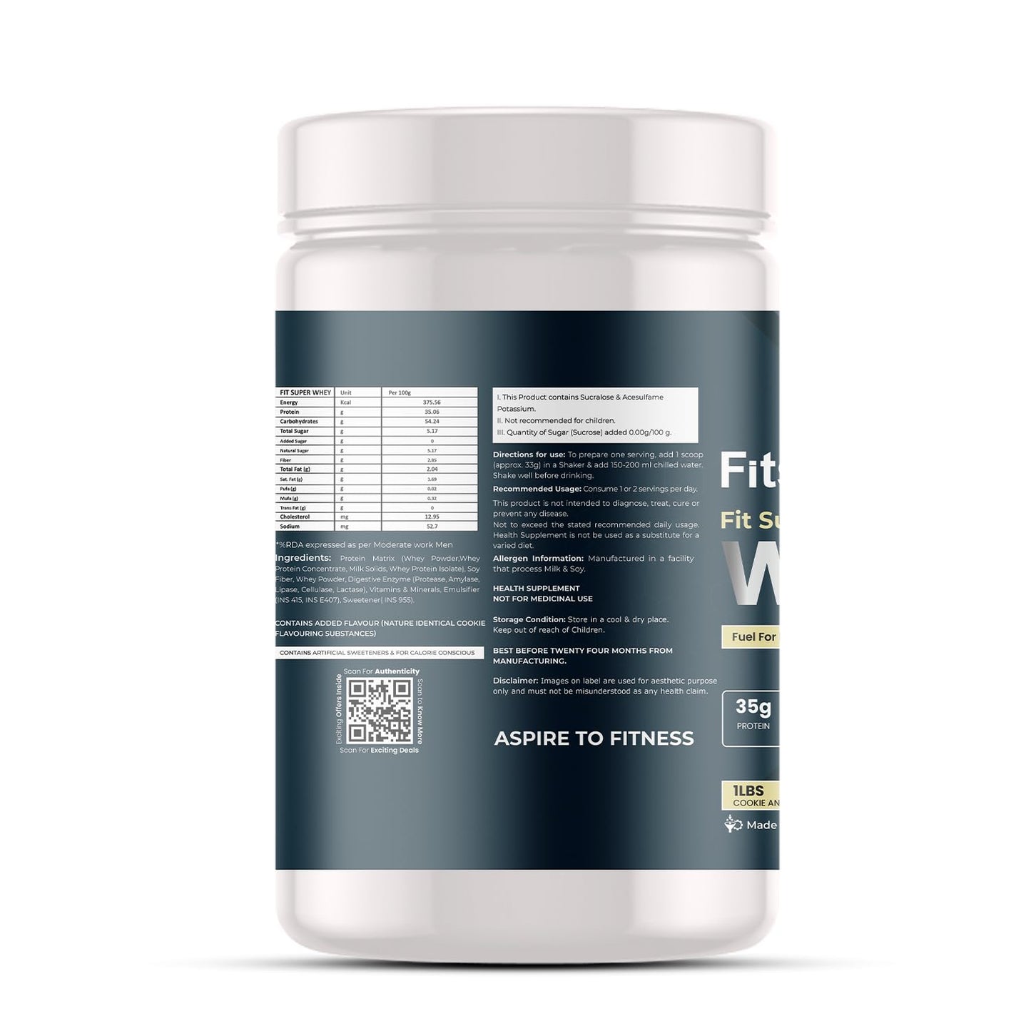 Fitspire Fit Super Whey Protein  35g Protein  7.8g BCAA  Muscle Growth  Recovery Whey Protein  (1 pounds Cookie  Cream)