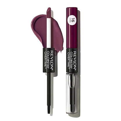 Revlon Liquid Lipstick with Clear Lip Gloss ColorStay Overtime Lipcolor Dual Ended with Vitamin E in Plums & Berries 500 Limitless Black Cherry 0.07 Oz