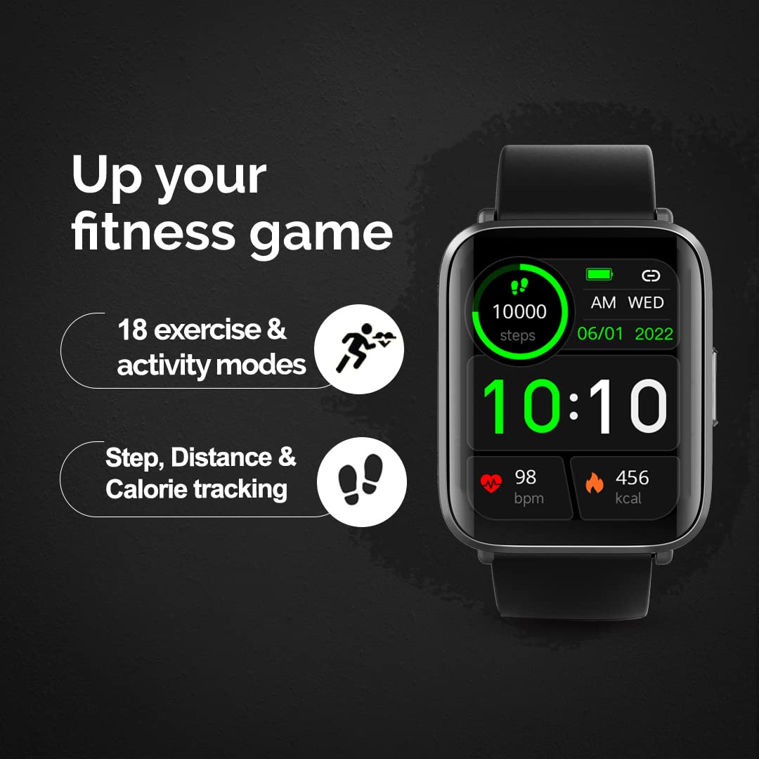 GOQii Smart Vital Ultra Smartwatch Jet Black 1.78'' AMOLED 368x448 and 2.5D Cureved Display with 10 Days Battery SPO2 and RealTime Heart Rate Tracking IPX68 Waterproof with 3 Months Personal Coaching