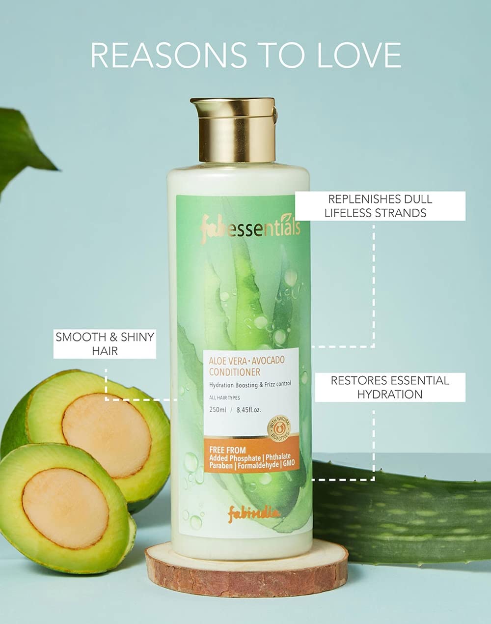 Fabessentials Aloe Vera Avocado Conditioner | Hydration Boosting & Frizz Control | Replenishes Dull Lifeless Strands & Restores Hydration | Protects against Humidity - 250 ml