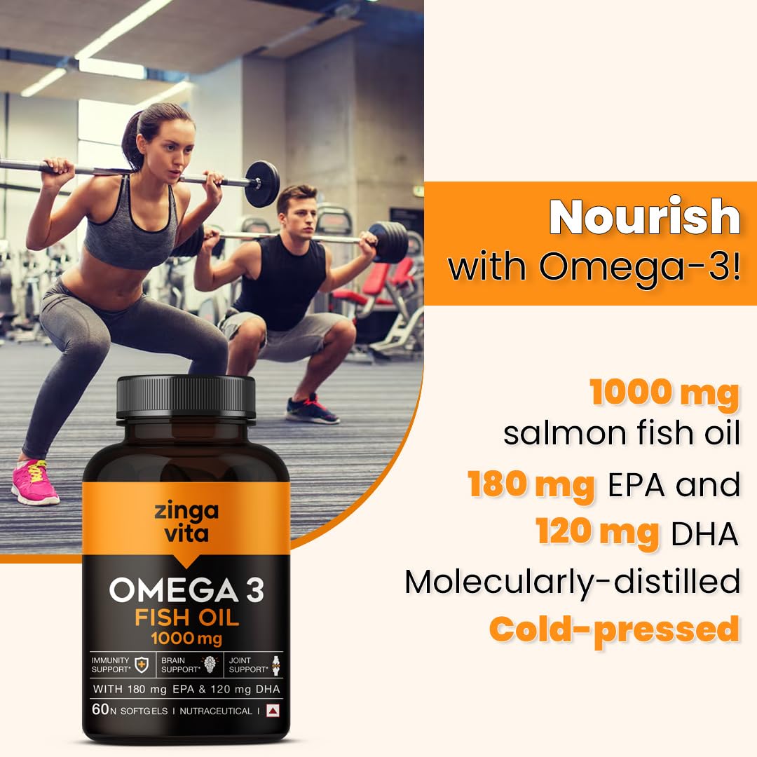 Zingavita High Strength Omega 3 Fish Oil 1000mg (60 Capsules) Mercury Free Formula for Healthy Heart Joints & Eyes for Men & Women 2 Months Supply