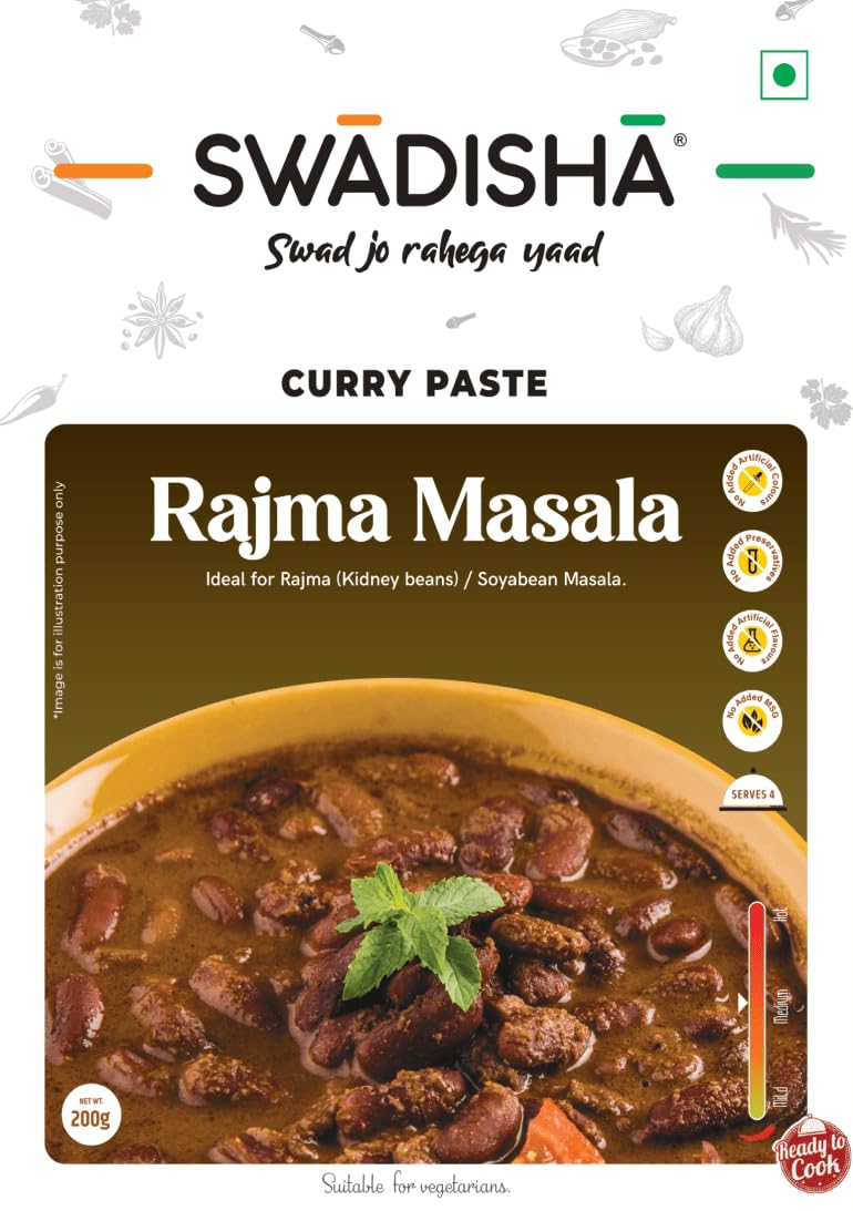 Swadisha Rajma Masala Ready To Cook Curry Paste I 200gms I 3 Easy Steps Recipe I Add Cooked Kidney Beans I Authentic TasteINo Preservatives I Serves 46 I Ready In 15 Mins