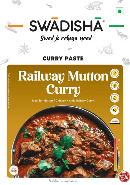 Swadisha Railway Mutton Curry Ready To Cook Curry Paste I 200gms I 3 Easy Steps Recipe I Add Your Choice Of Cooked Meat or VegetablesINo Preservatives I No Flavorings I Serves 46 I Ready In 15 Mins