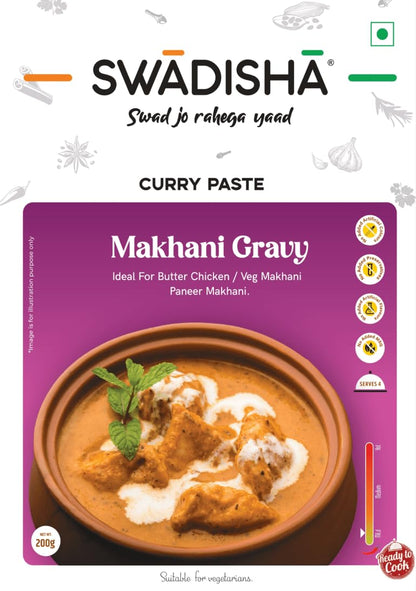 Swadisha Makhani Gravy Ready To Cook Curry Paste I 200gms I 3 Easy Steps Recipe I Add Your Choice Of Cooked Meat or Vegetables I Authentic Taste INo Preservatives I Serves 46 I Ready In 15 Mins